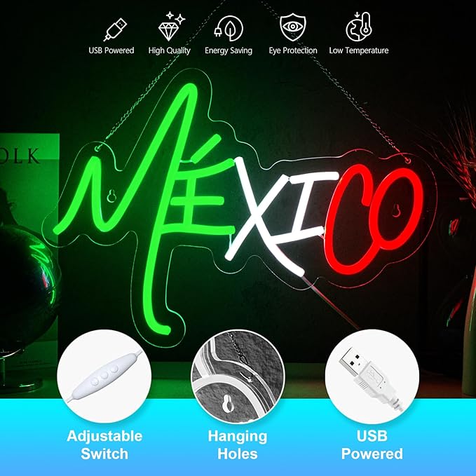 Mexico Neon Sign MEX Neon Sign for Wall Decor The United Mexican States USB Dimmable LED Neon Lights for Taco Party Beer Bar Kitchen Restaurant Home Pub Party Man Cave Club Shops Hotel Store Business Gift