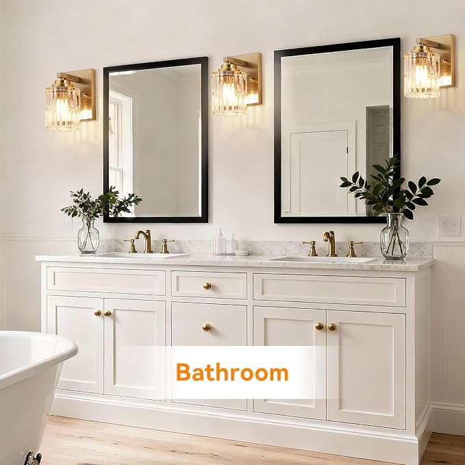 TALOYA Brushed Gold 2 Pack Wall Sconces with Fluted Cylinder Glass Shade | Modern Vanity Lighting Fixtures, Bathroom Lights Over Mirror, Wall Mount Mirror Light Fixtures for Bathroom Hallway Bedroom