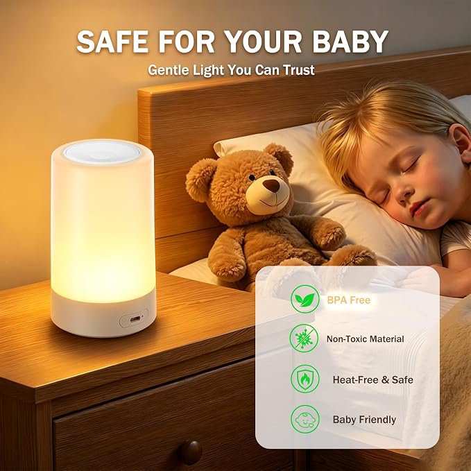 2 Pack Baby Night Light for Nursery, Rechargeable Touch Night Light, Portable Bedside Lamp, Dimmable Nursing Light for Breastfeeding, Diaper Changes, Kids Room & Bedroom