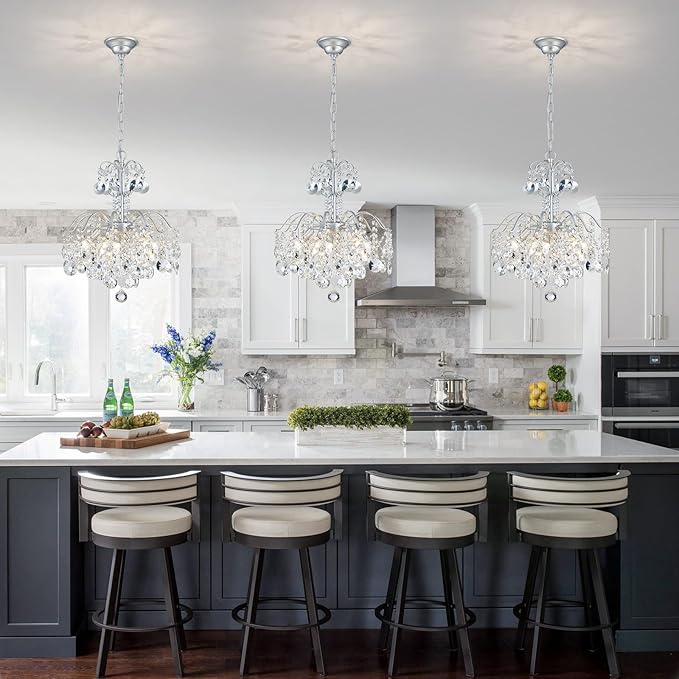WUZUPS 5-Light Crystal Chandelier Pendant Ceiling Light Modern Lighting Fixture for Bedroom Hallway Bar Kitchen Bathroom, H 20.3" W17.1, E12 Base, Silver