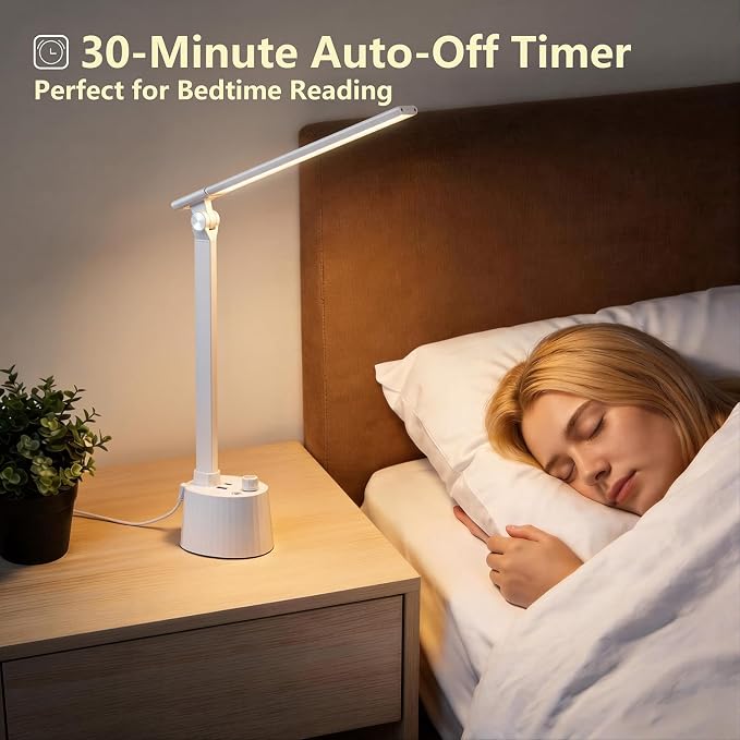 BOHON Small Desk Lamp with USB C Charging Port 5 Colors Stepless Dim White | Reading Light Space-Saving Rotating Head Desk Lamp for Home Office College Dorm Room Bedside Table Bedroom