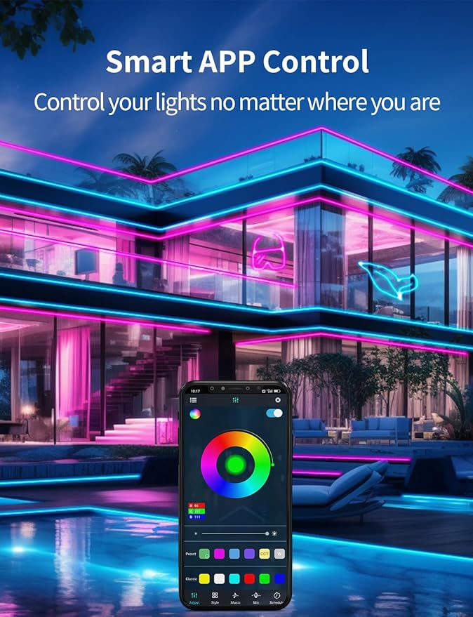 26FT LED Neon Rope Lights, BUNACET RGB Strips Light with RF Remote & APP Control,Flexible IP65 Waterproof Outdoor, Music Sync,DIY Design,24V LED Strip Lights for Gaming Livingroom Wall Christmas Decor
