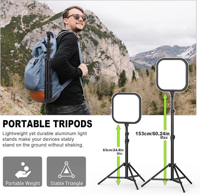 3 Pack LED Video Panel Light, 2500-8500K Dimmable Studio Lights with Tripod Stand & Phone Holder, 78" Photography Lighting Kit for Video Recording, Game Streaming, Photography, Tiktok, YouTube