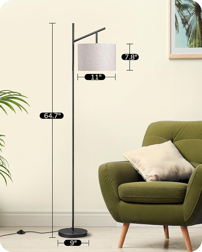 EDISHINE 64.7IN Floor Lamp with Remote, Dimmable & 5CCT, Modern Standing Lamp for Living Room, Foot Pedal Switch, Minimalist for Bedroom, Bulb Included, Black