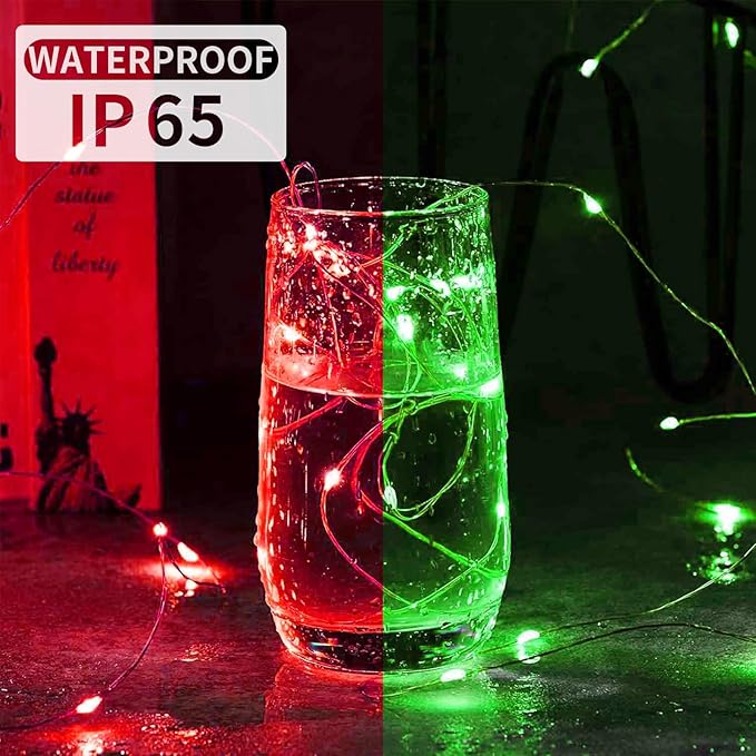 12 Pack Fairy Lights 7Ft 20 LED Twinkle String Lights 3 Modes Battery Operated Waterproof Firefly Starry for Mason Jar Party Wedding Christmas Valentines Day Table Centerpieces,Red&Green