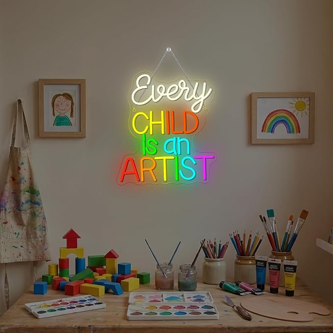 Classroom Lights Sign Every Child is an Artist Neon Sign Dimmable LED Lights Up Library Reading Neon Signs for Wall Decor in Art Classroom Reading Corner LED Books Decor Gifts for Teachers