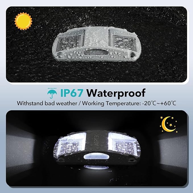 AGPTEK Solar Driveway Light 1 Pack, Outdoor Deck Dock Marine Waterproof | LED Solar Powered Driveway Marker Lights for Warning Step, Sidewalk, Pathway, Garden, Yard (White Light)