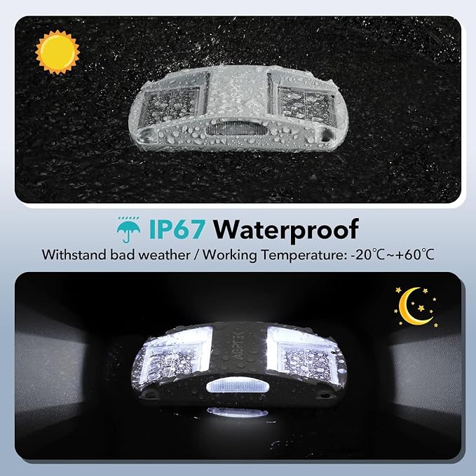 AGPTEK Solar Driveway Lights 4 Pack, Outdoor Deck Dock Marine Waterproof | LED Solar Powered Driveway Marker Lights for Warning Step, Sidewalk, Pathway, Garden, Yard (White Light)