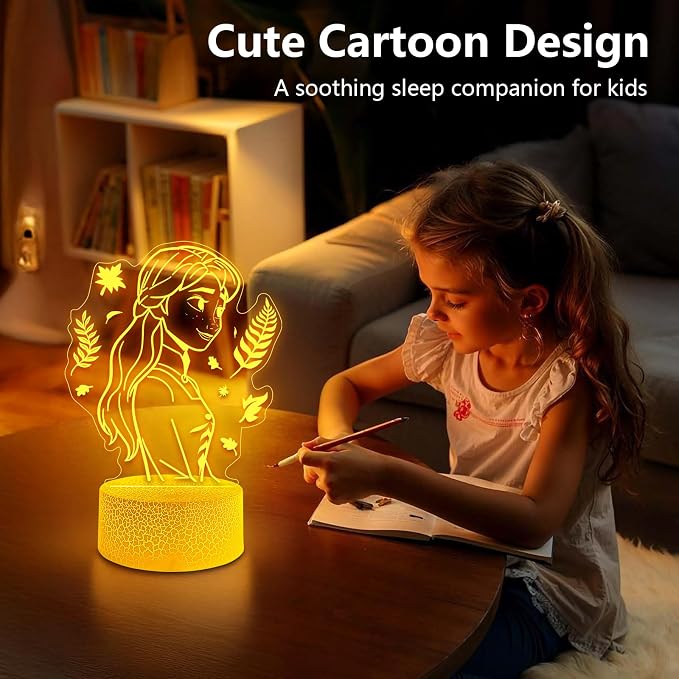 Cute Night Light for Kids [2 Set] 16 Colors Change Princess Decor Lamp with Remote, Dim for Girls Bedroom 3D Illusion LED Night Lights, Ideal Gifts for Girls Christmas Birthday Party Room Decoration