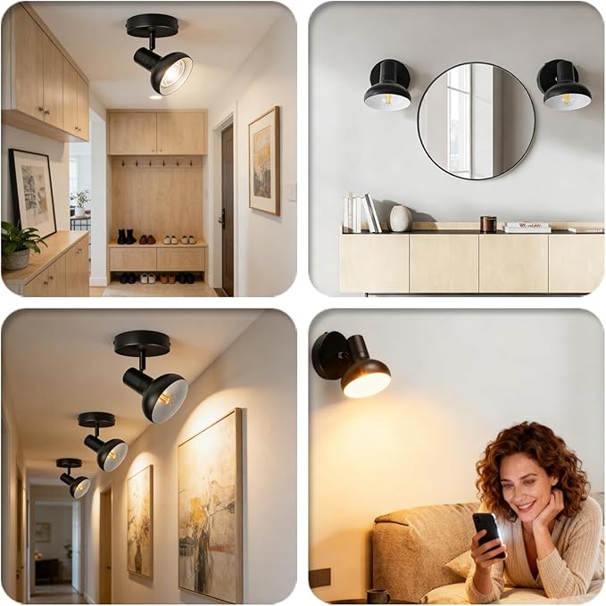 HiBay 1-Light Track Lighting Black, Modern Directional Spot Light Fixture, Ceiling Wall Spotlight for Bedroom Bedside Kitchen Hallway, E12 Base (Bulb Not Included)