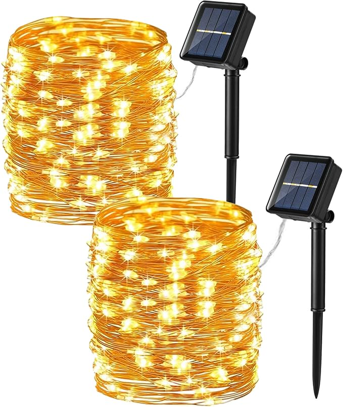 Brizled Solar String Lights 2 Pack, 132FT 400 LED Outdoor Solar Fairy Light | 8 Modes; Warm White; Waterproof Twinkle Lights Mini LED Solar Starry Lights for Outside Christmas Tree Garden Party Decor