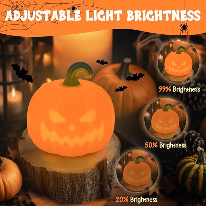 Night Light for Kids, Cute Silicone Nursery Pumpkin Lamp for Baby and Toddler, Halloween NightLight for Boys and Girls,Squishy Kawaii Bedside Lamp for Kids Room