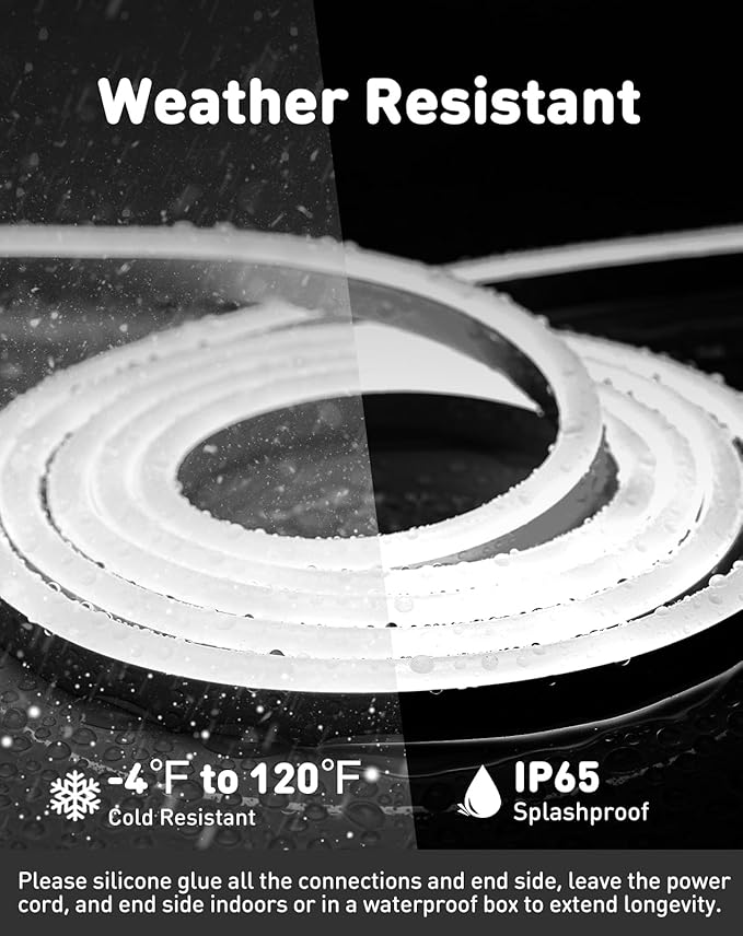 Shine Decor LED Rope Lights AC 120V, Connectable & Cuttable Dotless 120LEDs/M Eco Neon Strip Lighting, ETL IP65 Waterproof & Weather-Resistant for Home Commercial, 8x16mm, 6000K Cool White, 131.2FT
