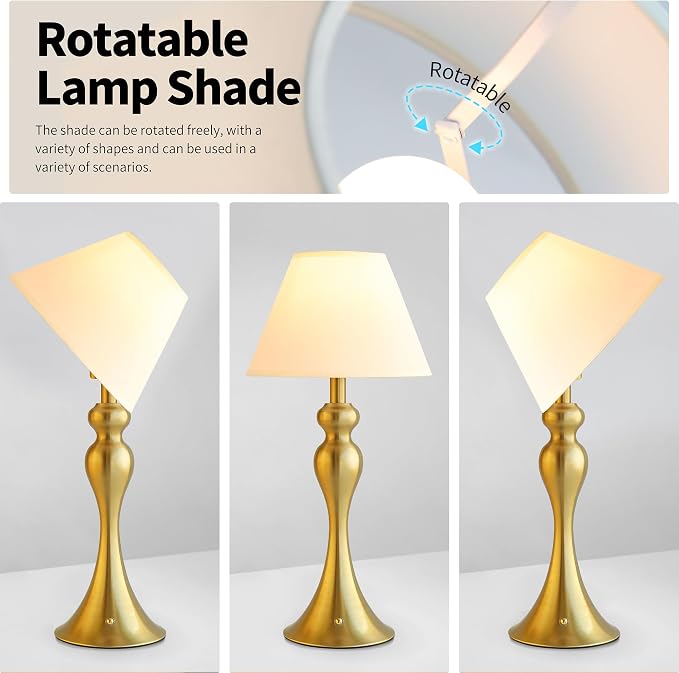 Mr.White Rechargeable Cordless Table Lamp with E26 LED Bulb, 5200mAh Battery Operated Portable Table Light with Fabric Shade, for Patio Restaurant Kitchen Bedside Living Room (Gold)