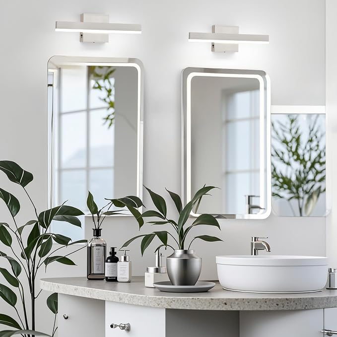 Nickel Bathroom Vanity Light Fixture 15.7'' 20W Dimmable 5CCT LED Hardwired | Bathroom Light Fixture Over Mirror, Bathroom Wall Sconce, Rust-resistant, ETL Certificated, 2700K/3000K/3500K/4000K/5000K