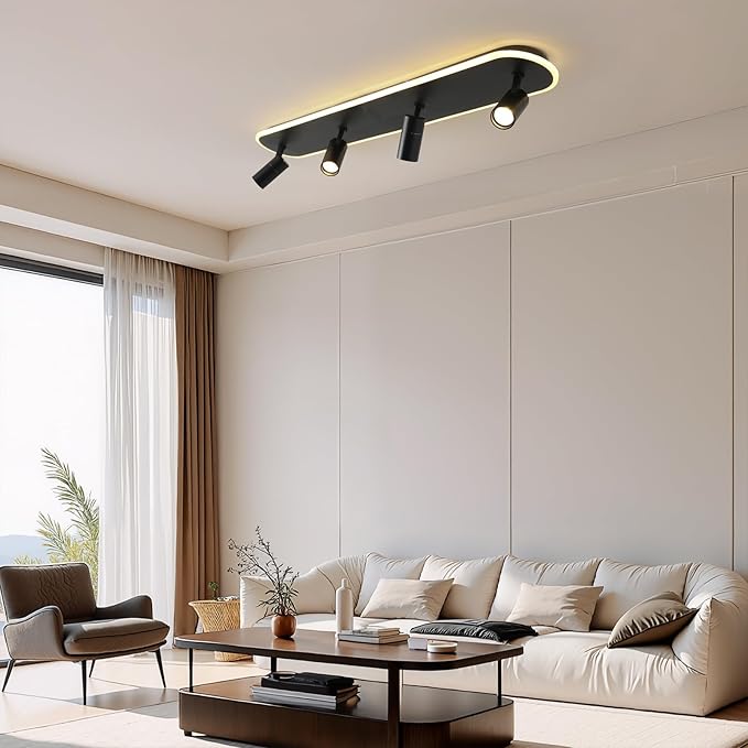 Jaycomey LED Track Lighting Fixtures Ceiling, 58W Adjustable Ceiling Spotlights with Remote, Dimmable 3000K-6500K Modern Kitchen Ceiling Light for Living Room Bedroom Dining Room Hallway Black
