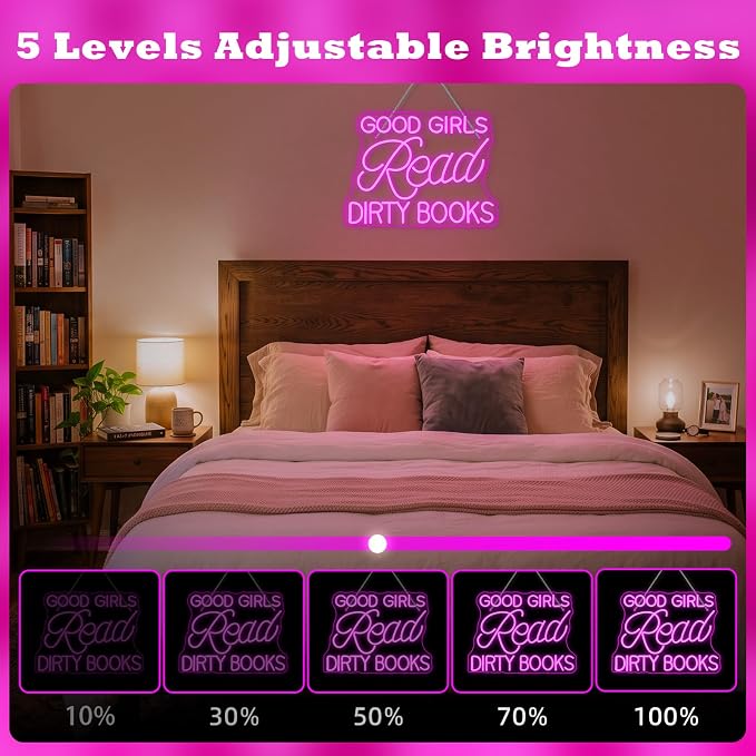 LED Neon Sign for Wall Decor Good Girls Read Dirty Books Neon Light USB Powered Dimmable for Home Book Party Gift Bedroom Book Lover Home Library