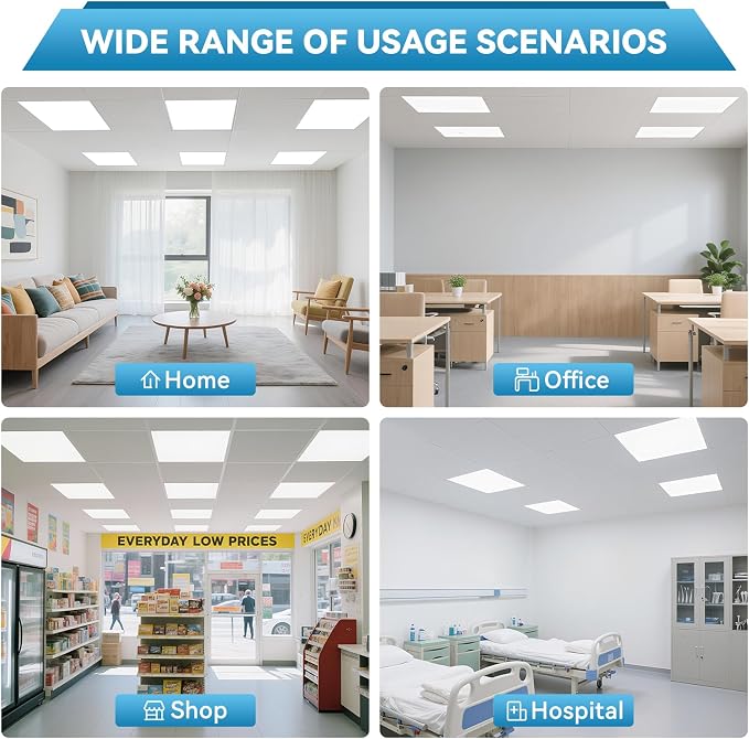 2x2 LED Flat Panel Light Drop Ceiling Office Fixture,5 CCT 3000K-6500K Adjustable & 5 Wattage Selectable, 0-10V Dimmable, 2X2 LED Flush Mount Ceiling Light,ETL Listed 48 Pack