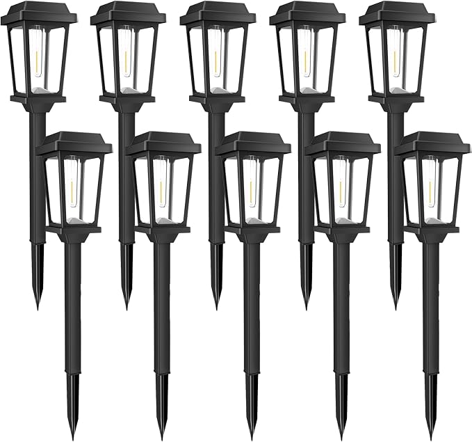 Solar Pathway Lights Outdoor 10 Pack, LED Solar Garden Lights | Auto On/Off Waterproof Solar Lights Outdoor Garden Pathway Lights for Yard Landscape Path Walkway Decorative, Warm White