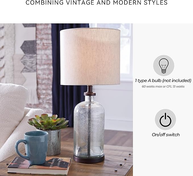 Signature Design by Ashley Bandile Modern Farmhouse 22.5" Seeded Glass Table Lamp, Bronze