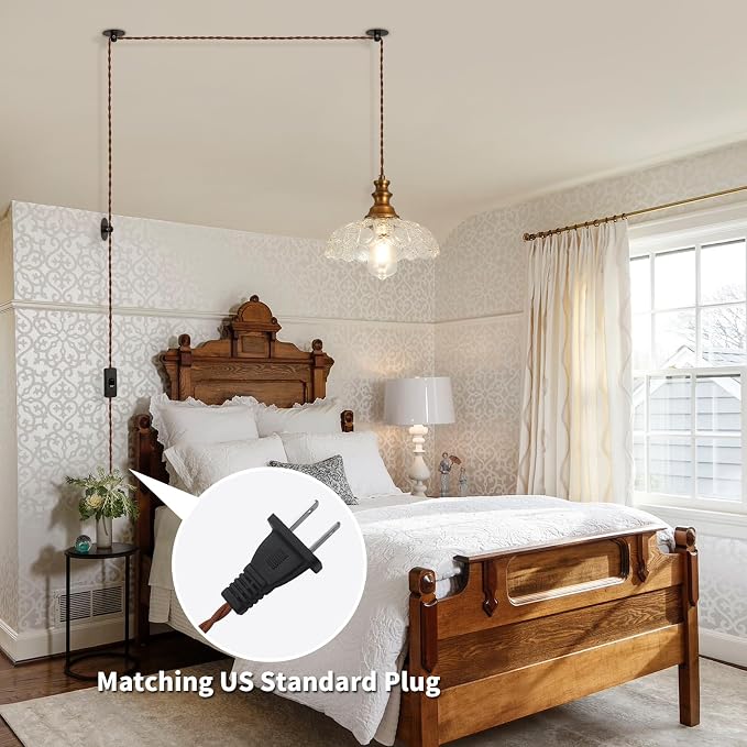 Plug in Pendant Light Industrial Pendant Lighting with Plug in Cord 9.8ft Hanging Lamps Clear Glass Shade ‎Bronze Light Fixture for Living Room Kitchen Dining Room Bedroom