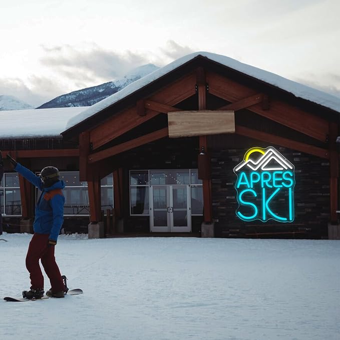 Apres Ski Neon Sign, Dimmable LED Neon Light, USB Powered Wall Art, Goggles Winter Sports Decor for Bedroom, Man Cave, Home, Birthday Gifts for Skier(10.6 * 13in)