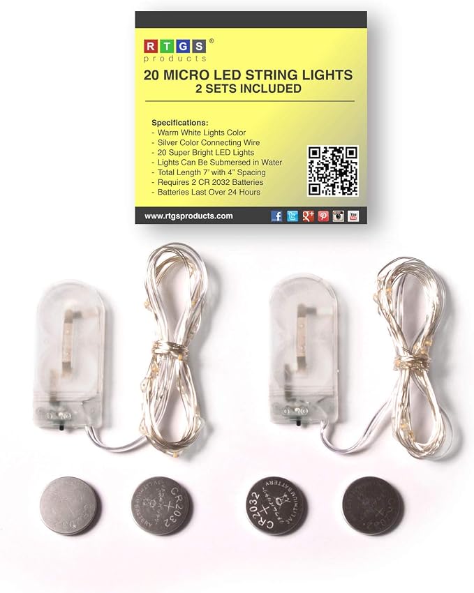 2-Pack 20 LED Wire Twinkle Fairy Lights, Battery Powered, Waterproof — Christmas, Holidays, Wedding, Party — Bedroom, Living Room — 6.5 Ft, Warm White, Indoor & Outdoor