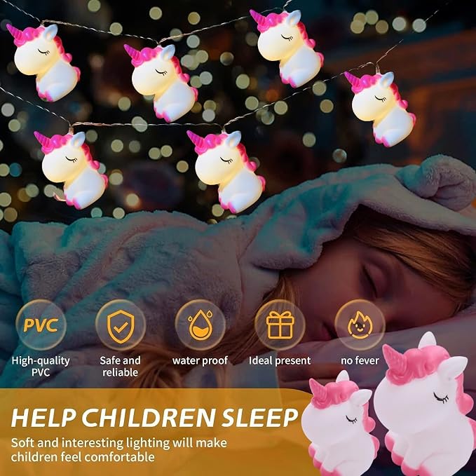 Animal Night Lights Pink Unicorns String Lights 5.4ft Battery Operated Bedroom String Llights 10 LED for Children Bedroom Home Holiday Decortion (Painted-Unicorns, 1.65m/10LED)