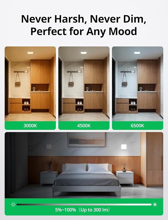 Bojim Magnetic Rechargeable Battery Operated Motion Sensor Ceiling Light | Magnetic Wireless Lights IP44 Waterproof & Dimmable 3CCT No Wiring for Closet Bedroom Pantry Garage