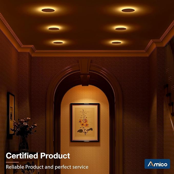 Amico 20 Pack 4 Inch LED Recessed Light with Night Light, 5CCT, 700LM | Ultra-Thin Ceiling Light, 5%-100% Dimmable, No Flicker, 2700K-5000K, Canless Wafer Downlight with J-Box, 10W=90W, IC/ETL/FCC