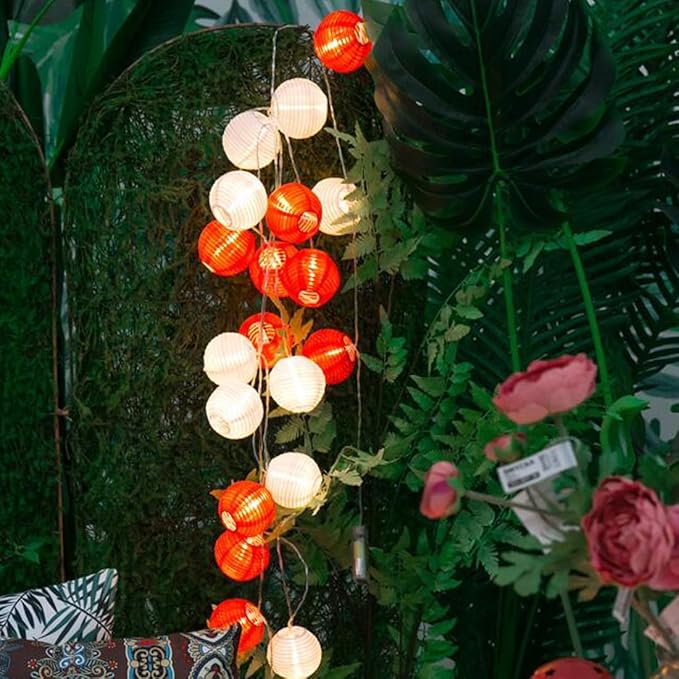 Red Lantern String Lights 19.6ft 40 LEDs Battery Operated with Remote Control Hanging Lanterns String Lights for Chinese New Year,Spring Festival,Wedding,Party Decoration,Christmas
