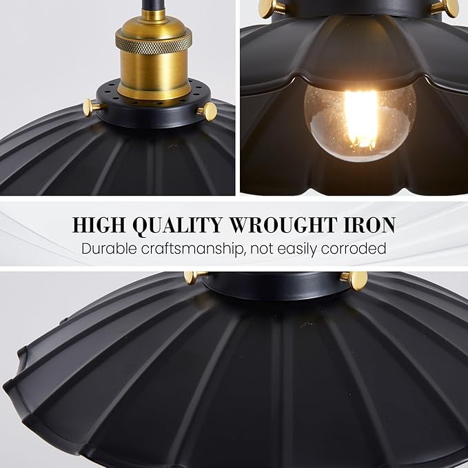 Plug in Hanging Light, Vintage Black 9.8 Inch Lampshade 14Ft Plug in Pendant Light for Dining Room and Living Room, Kitchen Island Retro On/Off Switch Hanging Lamp Fixtures