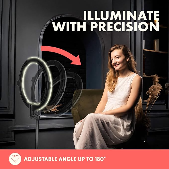 11" Selfie Ring Light with 61" Tripod Stand, LED Ring Light with Phone Holder, Wired Control USB, 10 Brightness Levels, 3 Color Modes, Adjustable for Video Recording, Zoom Meetings, and YouTube