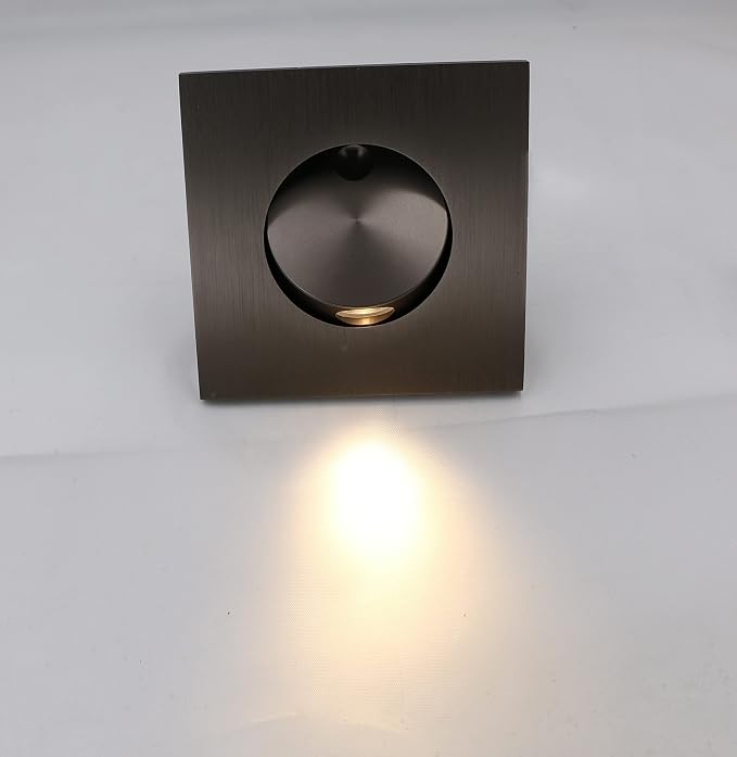 3W LED Wall Recessed Step Stair Lighting Bedside Reading Light Fixture Hidden On/Off Switch Adjustable Warm White Coffee Square