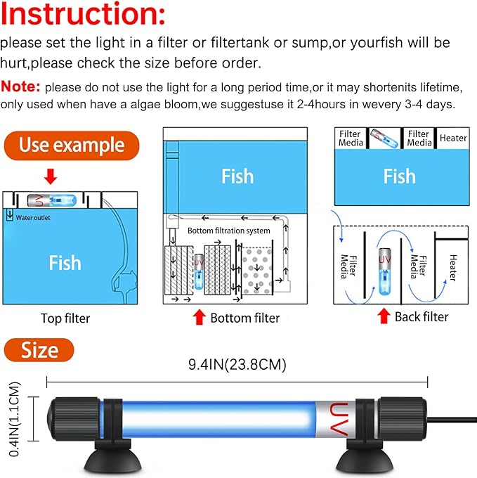 Aquarium Clean Light,13W Aquarium Algae Bloom Clean Light with Timer,Submersible Waterproof Lamp for Fish Tank Pond，Water Clean Green Clear Waterproof Clean Lamp for Sump Swim Pool, Black