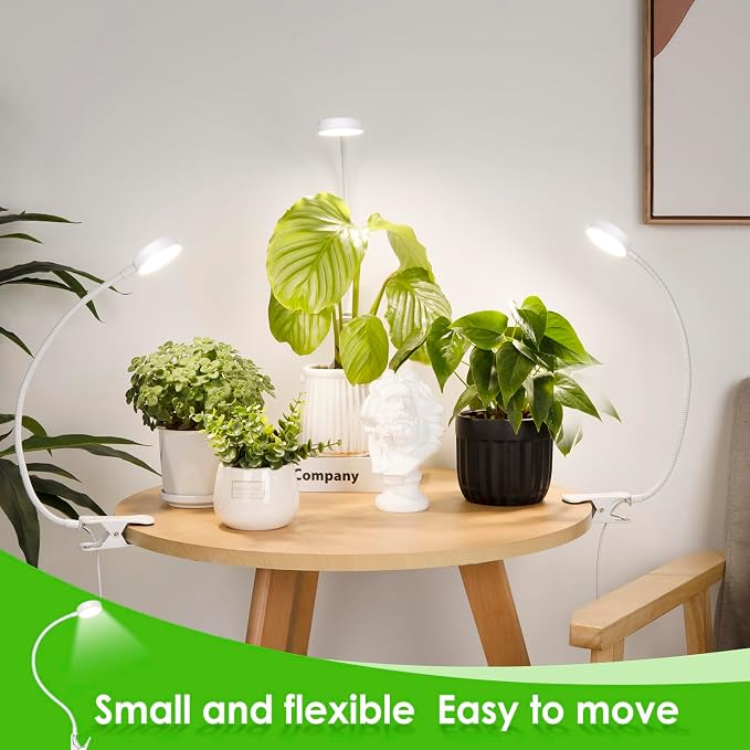 LORDEM Small Pot Clip Grow Light, Full Spectrum LED Plant Grow Lamp for Indoor Growing, Auto On/Off Timer 4/8/12H, Plant Light with 4 Dimmable Brightness Levels, Ideal for Small Indoor Plants, 3 Pack