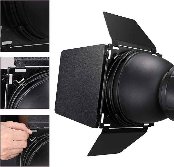 Godox BD-04 Barn Door & Honeycomb Grid &4 Color Gel Filters Compatible for Standard Reflectors Accessories kit