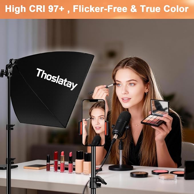 Softbox Lighting Kit 2pack,Thoslatay16x16in Soft Box Upgrade 85W 2700-6400K 100-240V LED Bulbs Professional Photography Lighting Kit, Photo Studio Lights for Photoshoot/Video Recording/Live Streaming