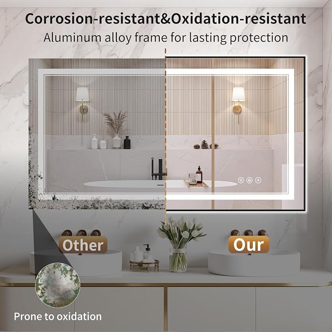 30"x50" LED Bathroom Mirror with Lights, Front & Backlit, Anti-Fog | Lighted Mirror with Dimmable, Aluminum Frame, 3 Color Temperature, CRI 90+, Touch Control with Memory, HD Tempered Glass