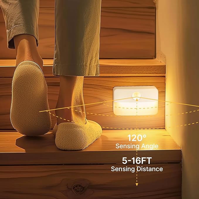 8 Pack Motion Sensor Stair Light for Indoor, Battery Operated Closet Lights, Wireless Stick on Anywhere Hallway Lamp, Portable Led Night Lamps for Bedroom Under Cabinet Kitchen