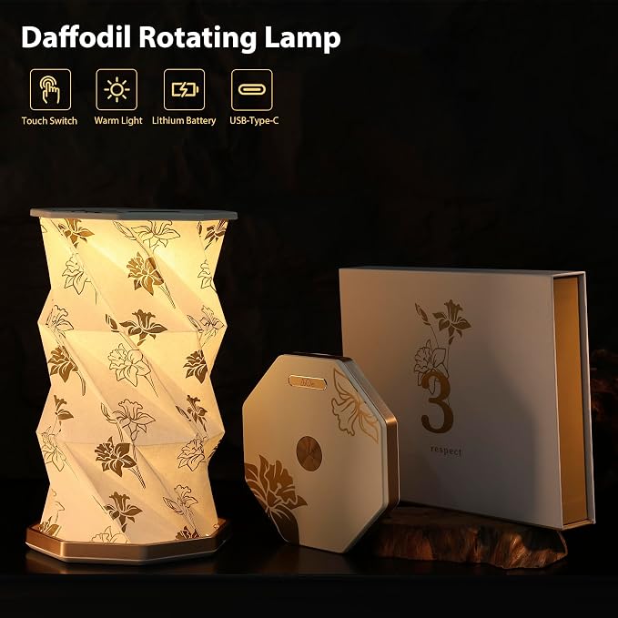 Birthday Flower Folding Lamp, Paper Lantern Lights, Japanese Gifts | Rechargeable Paper Light, Elegant Gift Box – Ideal Anniversary, Birthday Gift for Women, Mom, Grandma-White Narcissus