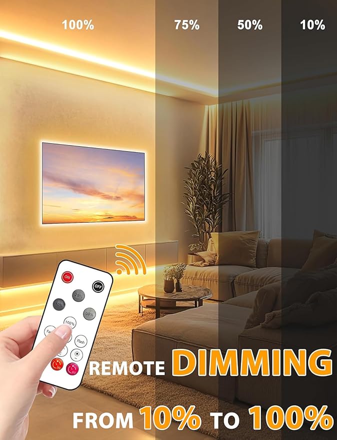 Lamomo COB LED Strip Lights 20Ft, Warm White Dimmable Self-Adhesive Led Rope Light with Remote, Flexible Cuttable Waterproof 3000K Silicone Neon Tape Light for Bedroom, Indoor, Cabinet, 10mm Width