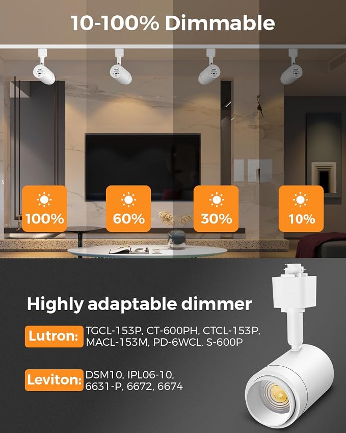 Zoomable 8-Light LED Track Lighting Kit with 6.6FT H Track Lighting Rail & Floating Canopy Connector, Modern Kitchen Track Lighting Fixtures Ceiling Spotlight, 12W Track Heads 3000K White