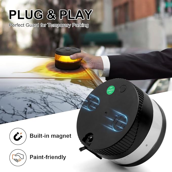 NeaLia Magnetic Wireless Beacon Light, USB-C Strobe Light, Amber | Rechargeable, IP67 Waterproof, Mini Emergency Flashing for Truck, Tractor, Plow, UTV, Golf Cart