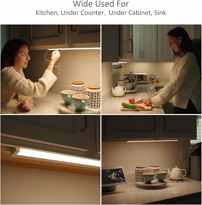 LED Under Cabinet Lighting Hardwired or Plug in, 32 Inch 16W, Dimmable 5 Color 2700K/3000K/3500K/4000K/5000K, Linkable Eyes Care Design Counter Lights for Kitchen, Sink, ETL Listed, White