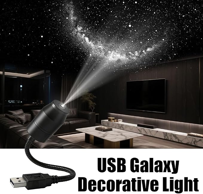 Ultra-High-Definition Car Projection – Galaxy Night Light Projector, USB Starry Sky Lamp with 360° Gooseneck & Dimmer for Bedroom, Ceiling Decor