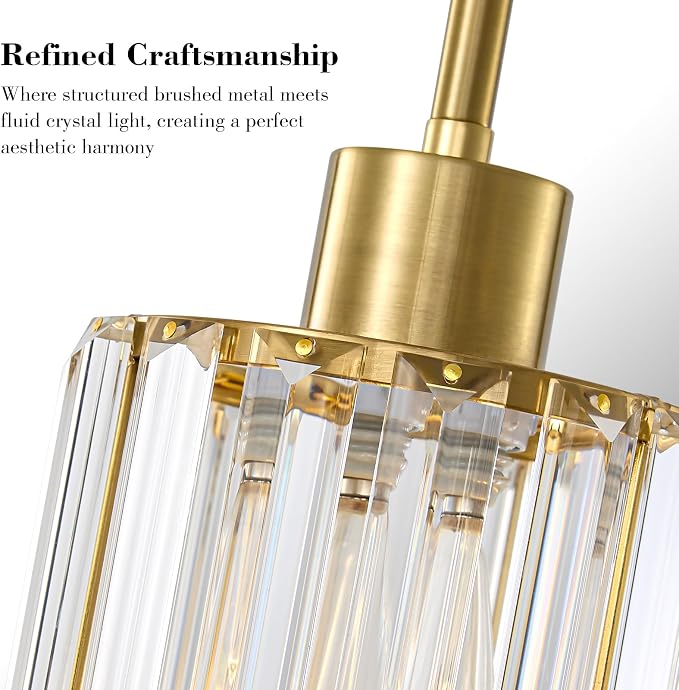 5.1" Mini Modern Brushed Gold Crystal Kitchen Island Pendant Light | Small Crystal Glass Shade, Sparkling Crystal Reflection, Customizable Hanging Height,Fits Most Ceilings, Modern Brushed Brass