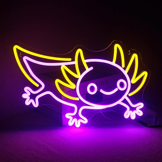 LUCUNSTAR Axolotl Neon Sign Anime Neon Signs for Wall Decor Man Cave Axolotl Decor for Men Neon Light for Wall Anime Kawaii Led Decor USB Powered Led Animal Signs for Home Wall Decor Boys Room