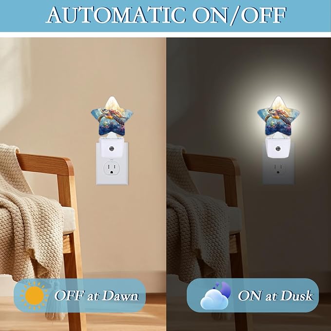 Sea Turtle Watercolor Night Light,Plug-in Wall Led Night Lights Decor for Boys Girls Room,Dusk to Dawn Sensor Wall Lamp for Bedroom/Bathroom/Hallway,0.5w