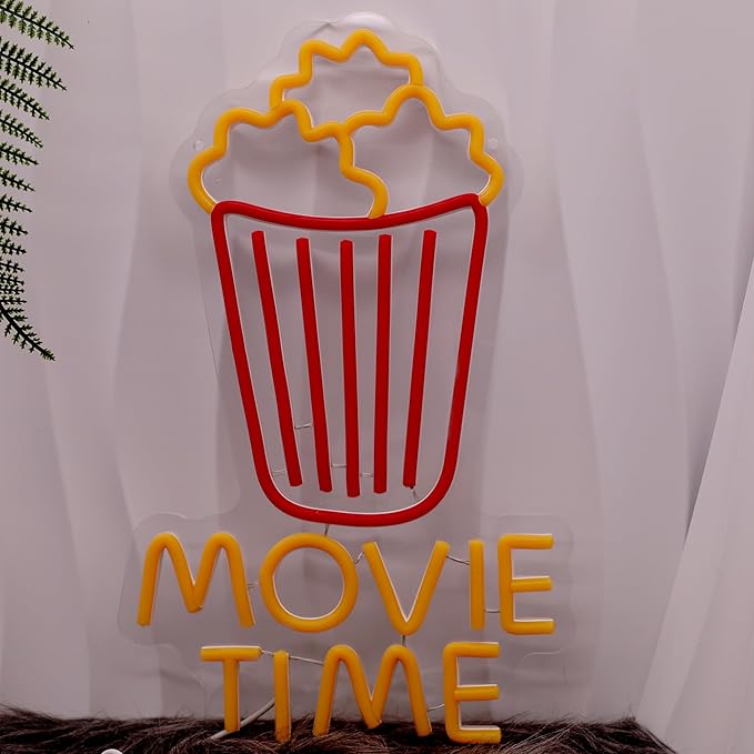 Movie Time Neon Sign Dimmable Movie Night Neon Sign Wall Decoration Gift for Cinema Game Room Man Cave Theater Party 10 * 16.4 Inch